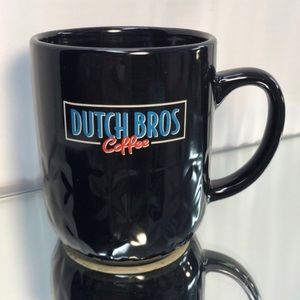 Dutch bros coffee mug collectible ceramic black with red white blue print